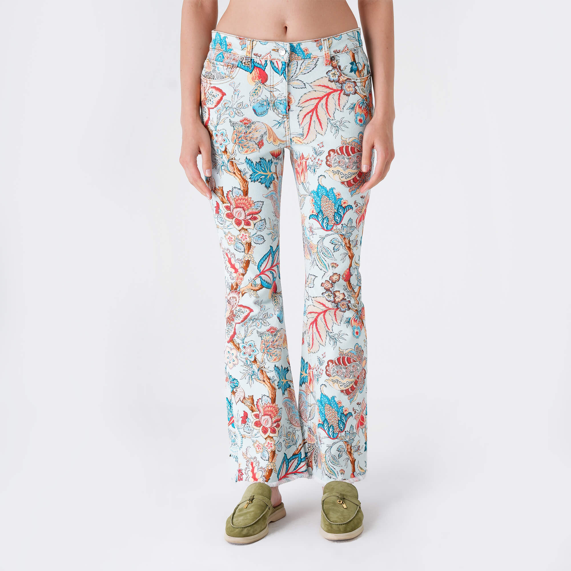 Etro - Baby Blue&Multicolor Floral Flare Pants